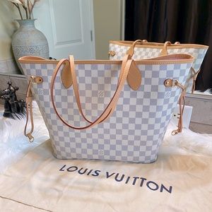 Authentic 2018 Louis Vuitton Neverfull MM Damier Azur Rose Ballerine Tote 💖👜